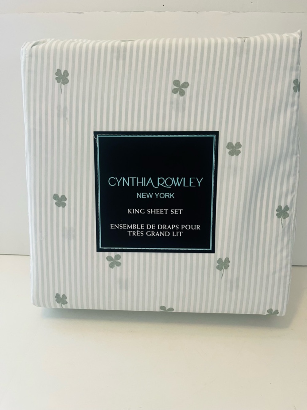 Cynthia Rowley Stripe Shamrock King Size Sheet Set Green White